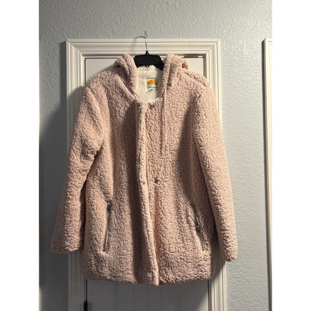 C&C California Medium Sherpa Fleece Jacket Pink Soft Teddy Snap Zip Front‎ Coat